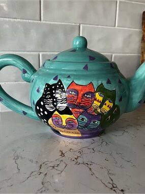 Vintage 90s Laurel Burch Cat Ceramic Teapot